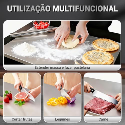 Tabua de Corte Aço Inox 304, Tábua de Corte Profissional em Aço Inoxidável 304, 60CM*40CM*1.5MM, Tábua de Pastelaria de Cozinha