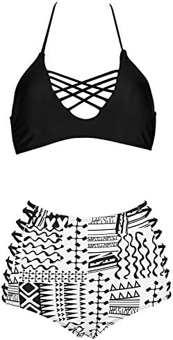 Black and white printing high-waisted bikini sexy fission spa female swimsuit