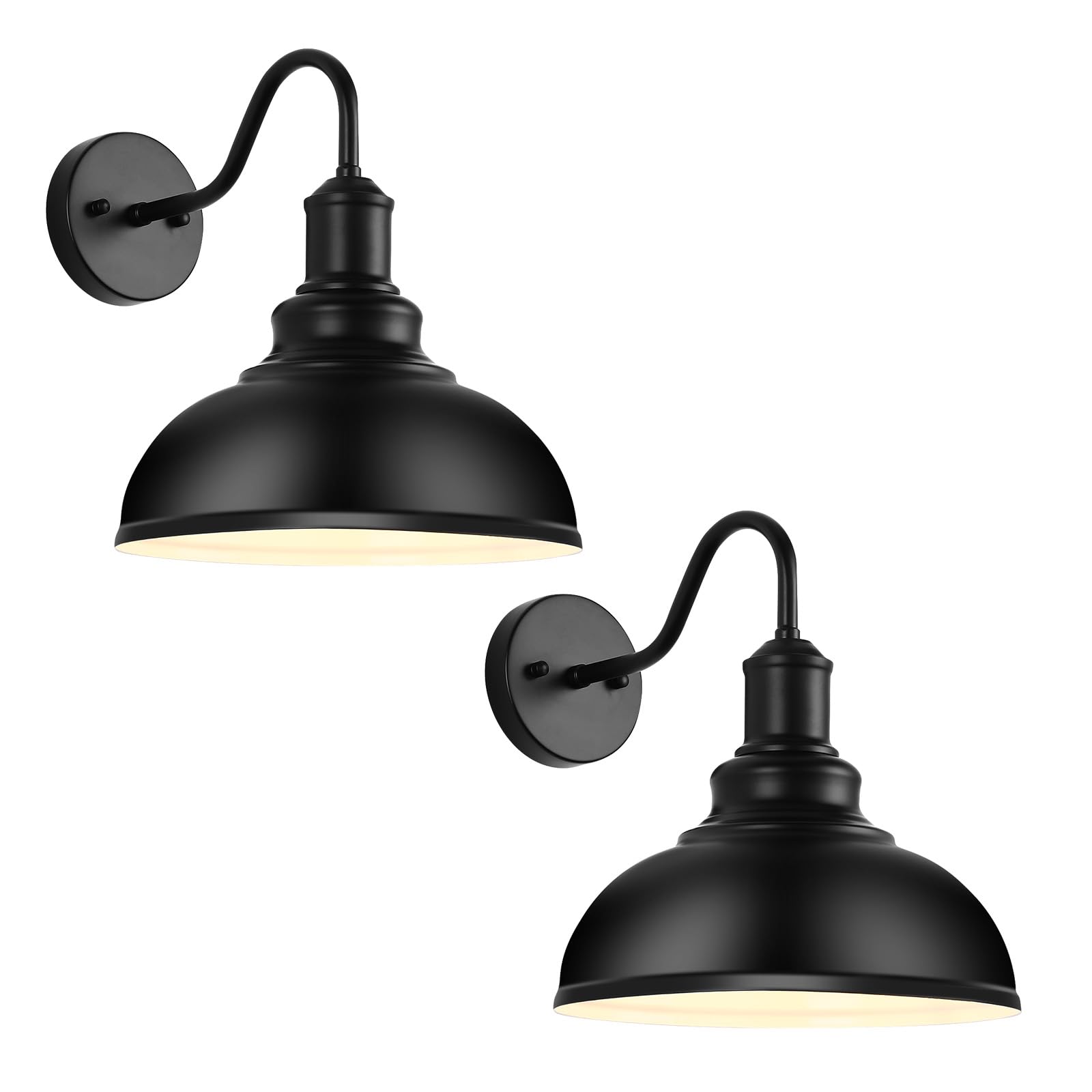 Photo 1 of 2PCS Outdoor Wall Sconces, Exterior Farmhouse Gooseneck Barn Light, Vintage Matte Black Outside Wall Mount Light Fixture, Industrial Black Lantern for Porch, Entryway, Garage