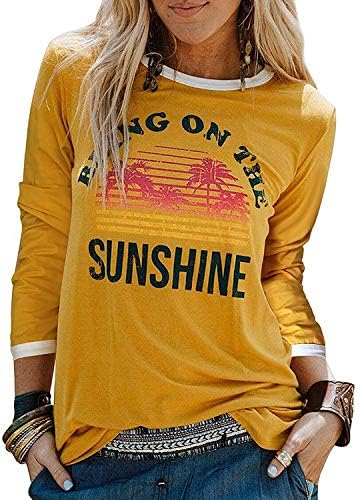 Enmeng Womens Bring On The Sunshine Printed T-Shirt Causal Christian Graphic Tees