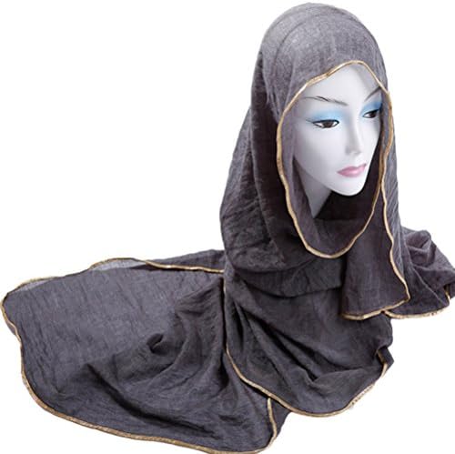 Women Gold Glitter Cotton Linen Muslim Hijab Head Wrap Scarf Shawl