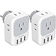 TESSAN Type E F Plug Adapter 2 Pack, Germany France Power Adapter, Schuko Outlet Converter with 4 AC Outlets 3 USB Ports, Travel Adaptor for US to Europe EU Spain Iceland Korea Russia German French