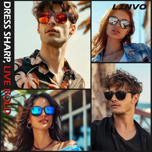 LINVO Sunglasses Men Women Polarized Lightweight TR90 Classic Rectangle 100% UV400 Protection Driving Fishing Glasses