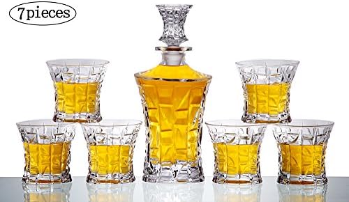 Whiskey Decanter And Glasses Set of 7 Piece, Personalized Crystal Decanter & Crafted Crystal Glasses Set for Wine,Scotch Liquor,Irish Whisky, Bourbon or Brandy.Perfect Whiskey Liquor Fan Gift.
