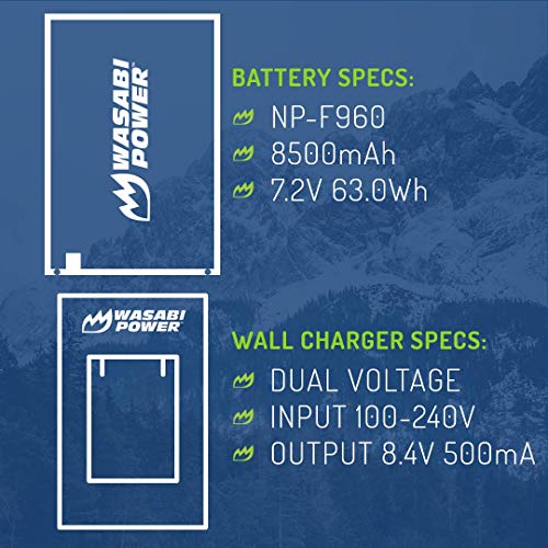 Wasabi Power Battery (2-Pack) and Charger for Sony NP-F975, NP-F970, NP-F960, NP-F950