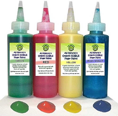 Go Green Finger Paint - Organic, Edible, All Natural, Dye Free, Gluten Free, 4 color Finger Paint kit, Safe Even for Toddlers that put Their Fingers in Their Mouth, Perfect for a Summer Activities
