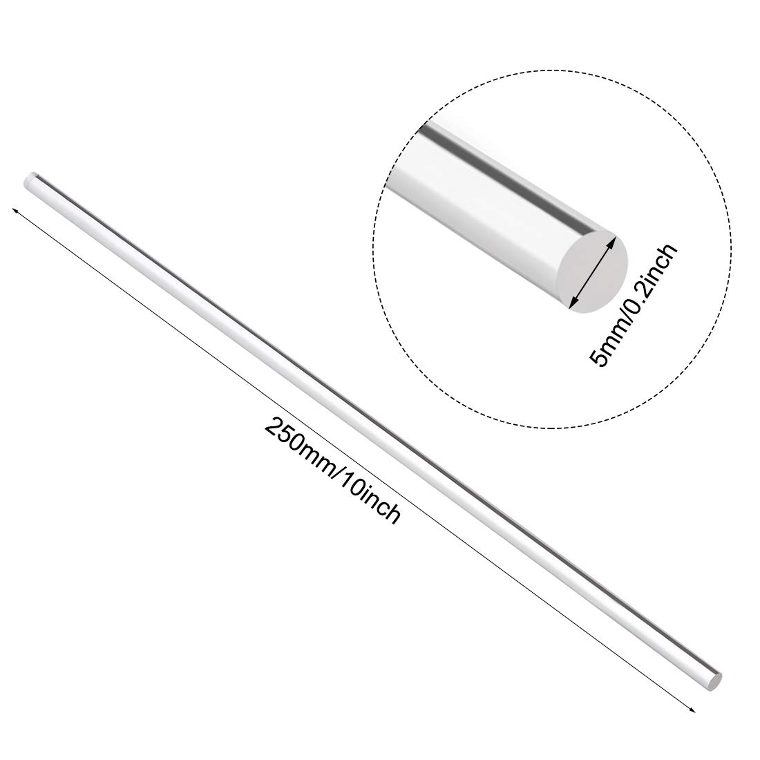 sourcing map Acrylic Round Rod,Clear,0.2 inch Diameter 10i inch Length,Solid Plastic PMMA Bar Stick 2pcs - Image 3