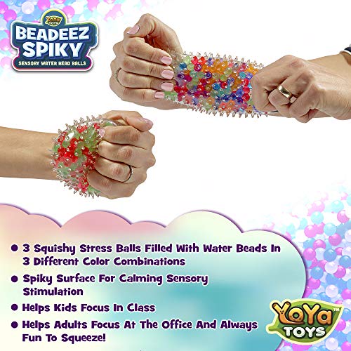 YoYa Toys Beadeez Squishy Stress Balls with DNA Spiky Textures (3-Pack) Colorful Sensory Toy and Stress Relief for Kids, Adults - Squeezy Water Beads - Promote Calm Focus for ADHD, Autism - Thumbnail 2