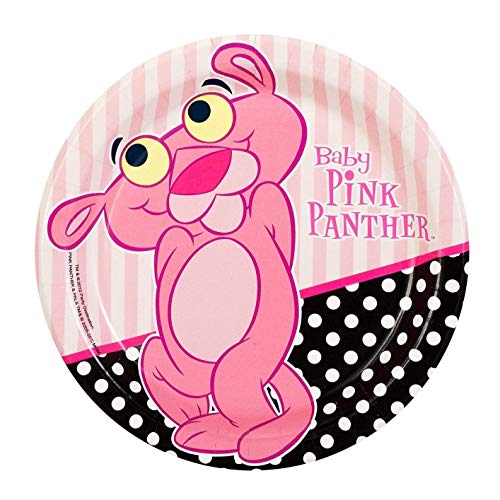 Baby Pink Panther Stripes And Polka Dots Background Edible Cake Topper Image ABPID01475 - 8" round (pre-cut) - 1 per sheet