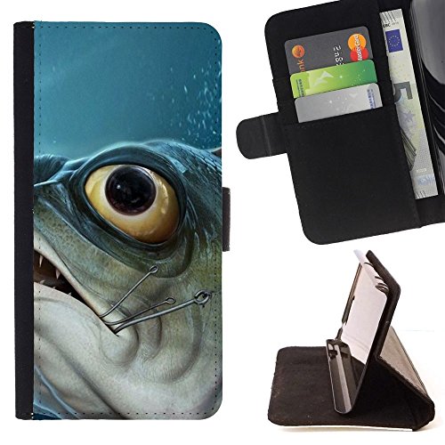 Piranha Fish Hook Fishing Fisherman Boat - Flip Credit Card Slots PU Holster Leather Wallet Pouch Protective Skin Case Cover For Sony Xperia Z5 Compact Z5 Mini (Not for Normal Z5)