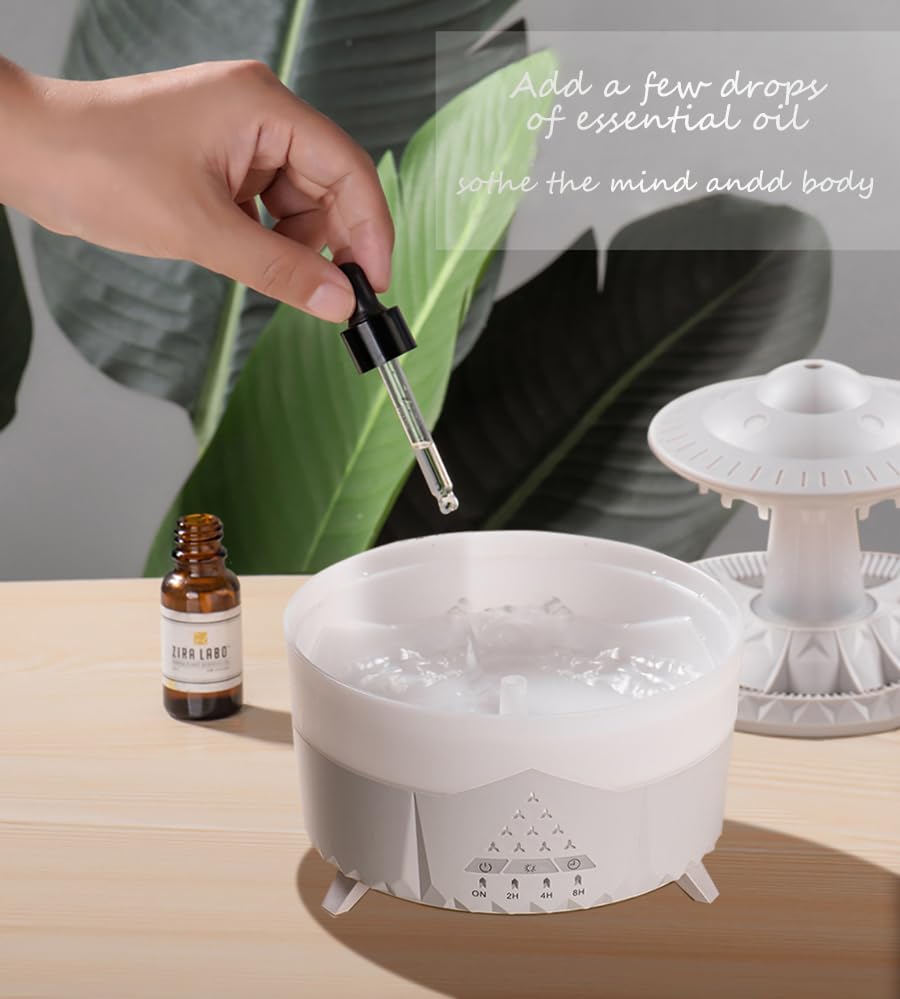 Essential Oils Diffusers Rain Humidifier for Large Room, 5 in 1 Ultrasonic Rain Drop Aroma Diffusers for Home, Colorful Mushroom Lamp Water Drip Rain Cloud Humidifier with Rain Sounds