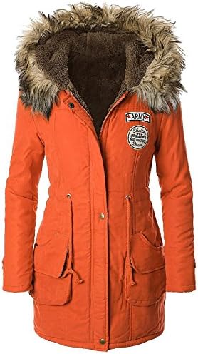 American Trend Women's Faux Fur Lined Hooded Outdoor Winter Parka Coats Long Jacket(US Size 14-16(Lable size 3XL), Orange)
