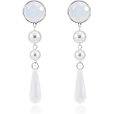 DONABUS Elegant Pearl Drop Earrings, Silver Tone Crystal Resin and White Pearl Dangle,Vintage Jewelry Gift for Women