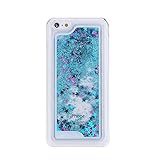 Glitter Case for iPhone 5C, Turpro Hard Transparent Clear Creative Funny 3D Quicksand Liquid Sparkles Glitter Bling Case with Stars for iPhone 5C (Blue)