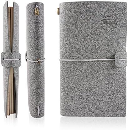 Travelers Notebook Classic Vintage Style Writing Journal Diary Notebook with Refillable Pages and Retro Decorate for Taking Notes, 7.8 X 4.7 inch (Gray)