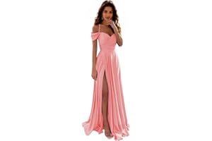 IIF Off Shoulder Satin Bridesmaid Dresses Spaghetti Strap Long Ruched A Line Formal Prom Dress with Slit IIF006