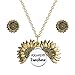 You Are My Sunshine Necklace, Sunflower Necklace and Earrings Set, Mother Daughter Necklace, Engraved Pendant Locket Necklace, Jewelry for Women and Girls with Gift Box (Sunshine antique-gold)
