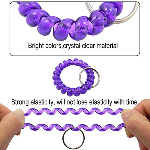 Shells 12PCS Bright Colorful Assorted Flesible Plastic Spiral Coil Wrist Band Stretchable Key Ring Chains With Key Holders For Office, Classroom,Sauna and Shopping Mall