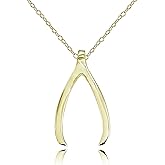 Hoops & Loops 925 Sterling Silver Wishbone Necklace for Women Men, Silver, Yellow Gold & Rose Gold