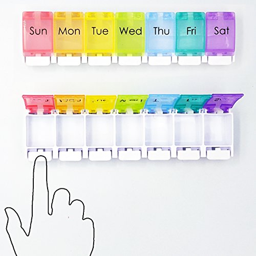 Motech Large 7-Day Push Button Once A Day Pill Organizer Weekly Daily Rainbow Colored Jumbo Medicine Planner Box for Vitamins Fish Oil Supplements Prescription Arthritis Medication