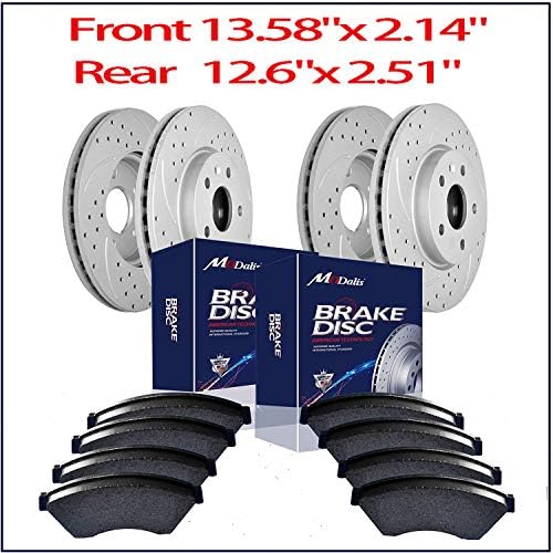 Modalis Front+Rear Kit Fit for 2009-2018 Dodge Challenger 2006-2018 Dodge Charger 2005-2008 Dodge Magnum 2005-2018 Chrysler 300 4 Drilled Slotted Brake Rotors & 8 Ceramic Pads (53023 & 53024)