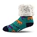 Pudus Horse Aqua Cozy Winter Slipper Socks for Women and Men with Non-Slip Grippers and Faux Fur Sherpa Fleece - Adult Regular Fuzzy Socks