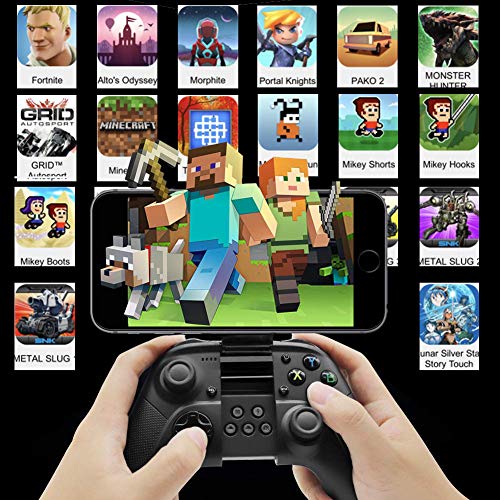 FiveEyes Gamepad Gaming Controller Wireless Bluetooth Gaming Joystick Joypad with Clamp Holder Compatible with iOS/iPhone/iPad/PS4 remote play - Black