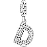 Hapour Letter 925 Sterling Silver Charm with Cubic Zirconia Alphabet A-Z Initial Dangle Charms Beads Pendent DIY Jewelry for Bracelets Necklace