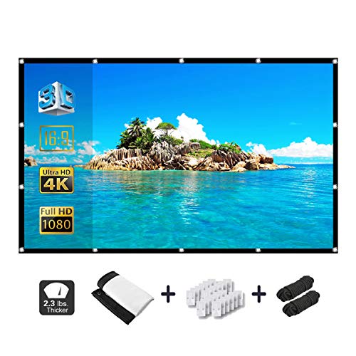 Alopex 120 Inch Projector Screen,16:9 HD 4K Video Movie Screen Grommets No Crease Portable for Indoor Outdoor Home Theater, Support Double Sided Projection.