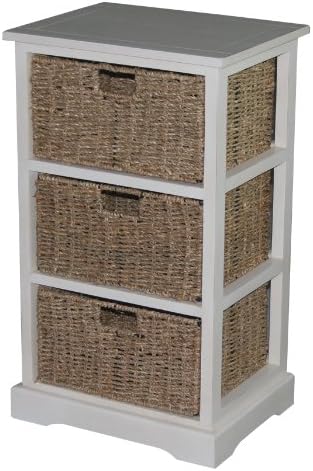Urbanest 1000480 Accent Storage Cabinet with Three Seagrass Basket Drawers, Antique White