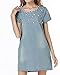 LUNAJANY Women's Pearl Details Short Sleeve Zip Back Plus size Shift Denim Dress