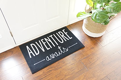 FloorMatShop Adventure Awaits Black and White Novelty Carpet Nylon Indoor Welcome Entrance Mat Approx. 2' x 3' Surged Edge Made in The USA