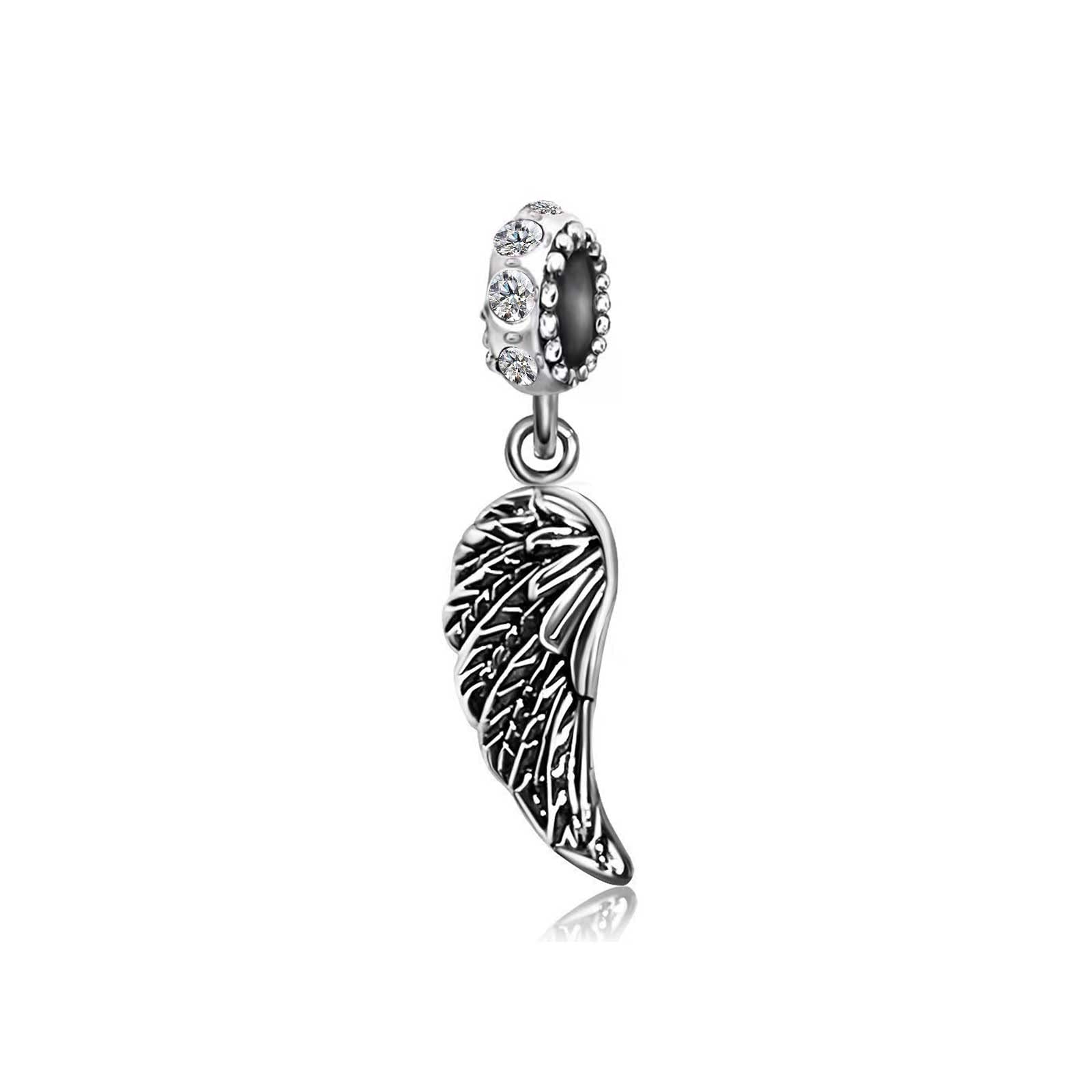 KunBead Jewelry Love Feather Charms Angel Wing April Birthstone Charms for Mum Gifts from Son