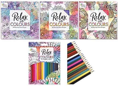 Tallon Colour Therapy 3rd Edition Colouring Book Set of 3 + 20 Colouring Pencils