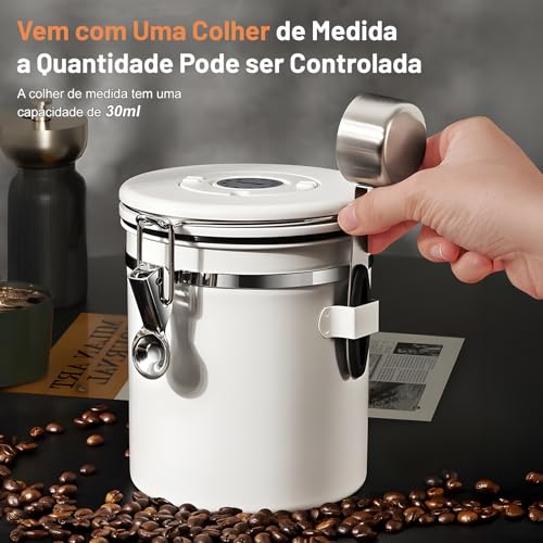 Pote Cafe Hermetico Inox Grãos Café Chá Açúcar Farinha Cereais Pote Armazenamento Cafe Vasilha Café com Colher para Escritórios Domésticos e Assim Por Diante Recipiente Café Aço Inoxidável 2,8L