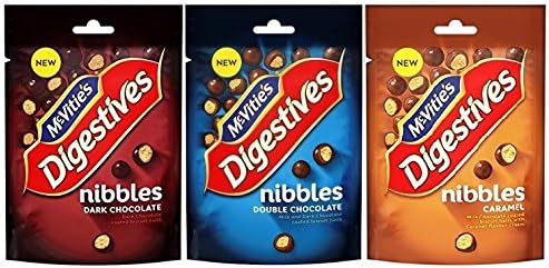 Mcvities Digestive Nibbles ASSORTMENT Dark Chocolate 120g, Double Chocolate 120g, Caramel 80g (3 PACK)