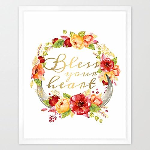 Eleville 8X10 Bless Your Heart Real Gold Foil and Floral Watercolor Art Print(Unframed) Nursery Decor Wall Art Scripture Art Home Decor Motivational Poster Birthday Wedding WG097