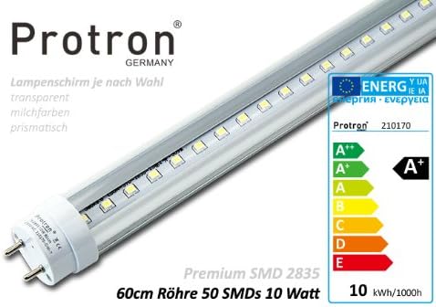 PROTRON Premium T8/G13 2835ER LED Tube 60 cm/120 cm/150 cm – Selection Pack, Light Color: Daylight White, Shade: prismatisch; Länge: 60 cm/50 SMD 10 Watt Bulb