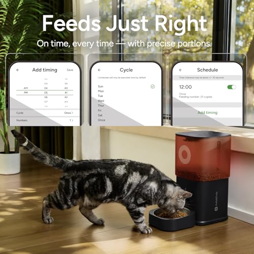 Automatic Cat Feeder with Camera: 6L Large Cat Food Dispenser for Cats and Small Dogs (White and Red)