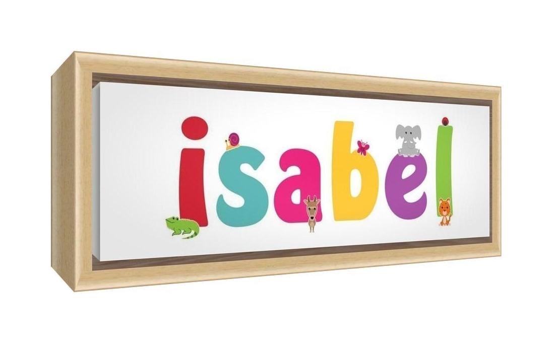 Feel Good Art Framed Box Canvas with Solid Natural Wooden Surround in Cute Illustrative Design Girl's Name (25 x 63 x 3 cm, Medium, Isabel)