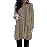 Poetsky Long Shirts for Women to Wear with Leggings Long Sleeve Tunic Tops Loose Fit Dressy Tunic Sweaters with Pockets S-3XL