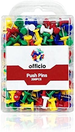 200 PCS Multi-color Officio Push Pins, 1/2 Inch Steel Point, 5 Assorted Colors, Open Top Compact Box – Great for Easy Accessibility &amp; a Gorgeous Design to give your Office Table an Awesome Look