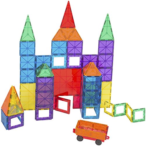 Angelwing Magnetic Tiles Building Set Car & Carrying Bag 100-Piece Clear Multi Colors