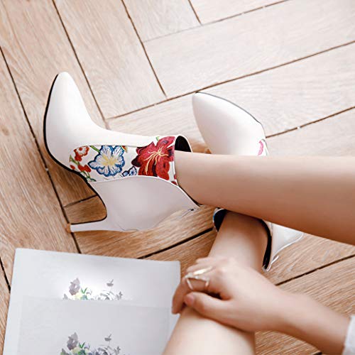 kaifongfu Women's Shoes Ankle Boots Zipper High Heel Pointed Toe Shoes(White,36)