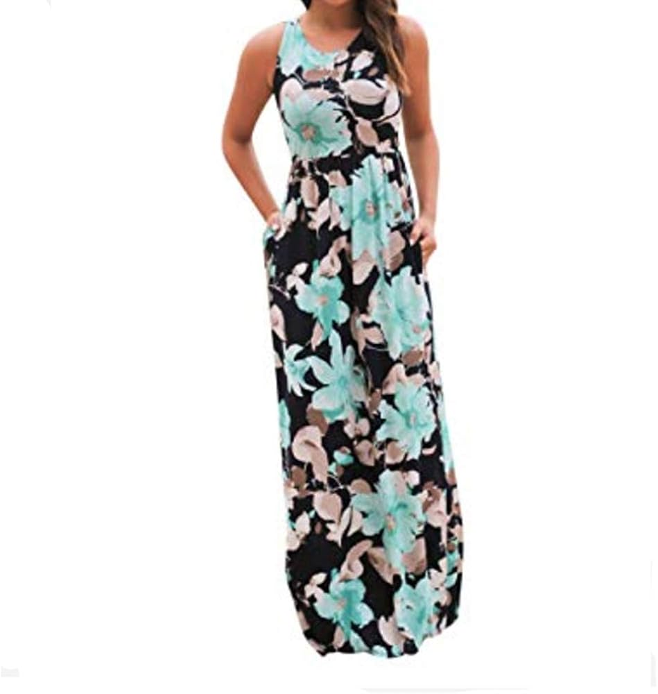women's casual loose pocket long dress short sleeve split maxi dresses