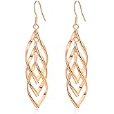 Sterling Silver Dangle Earrings Linear Swirl Wire Earrings Gold Drop Statement Earrings for Women