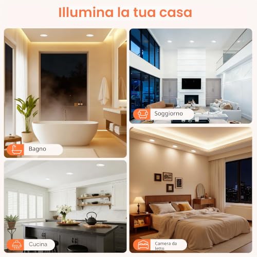 Aulaiyi LED Recessed Spotlights for Drywall Dimmable 230 V, 5 W 500 LM Recessed Spotlight Adjustable 3CCT, IP44 LED Ceiling Spotlights for Bathrooms, Hole Ø68-80 mm, Set of 10 White
