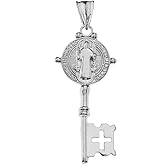 Claddagh Gold Religious Jewelry Fine Sterling Silver Saint Benedict Reversible Cross Key Pendant