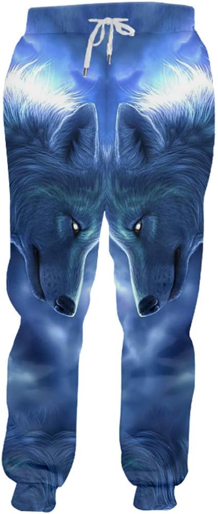 Man Melancholy Animal Pattern Pants 3D Printed Glowing Eyes and Wolf Sweatpants