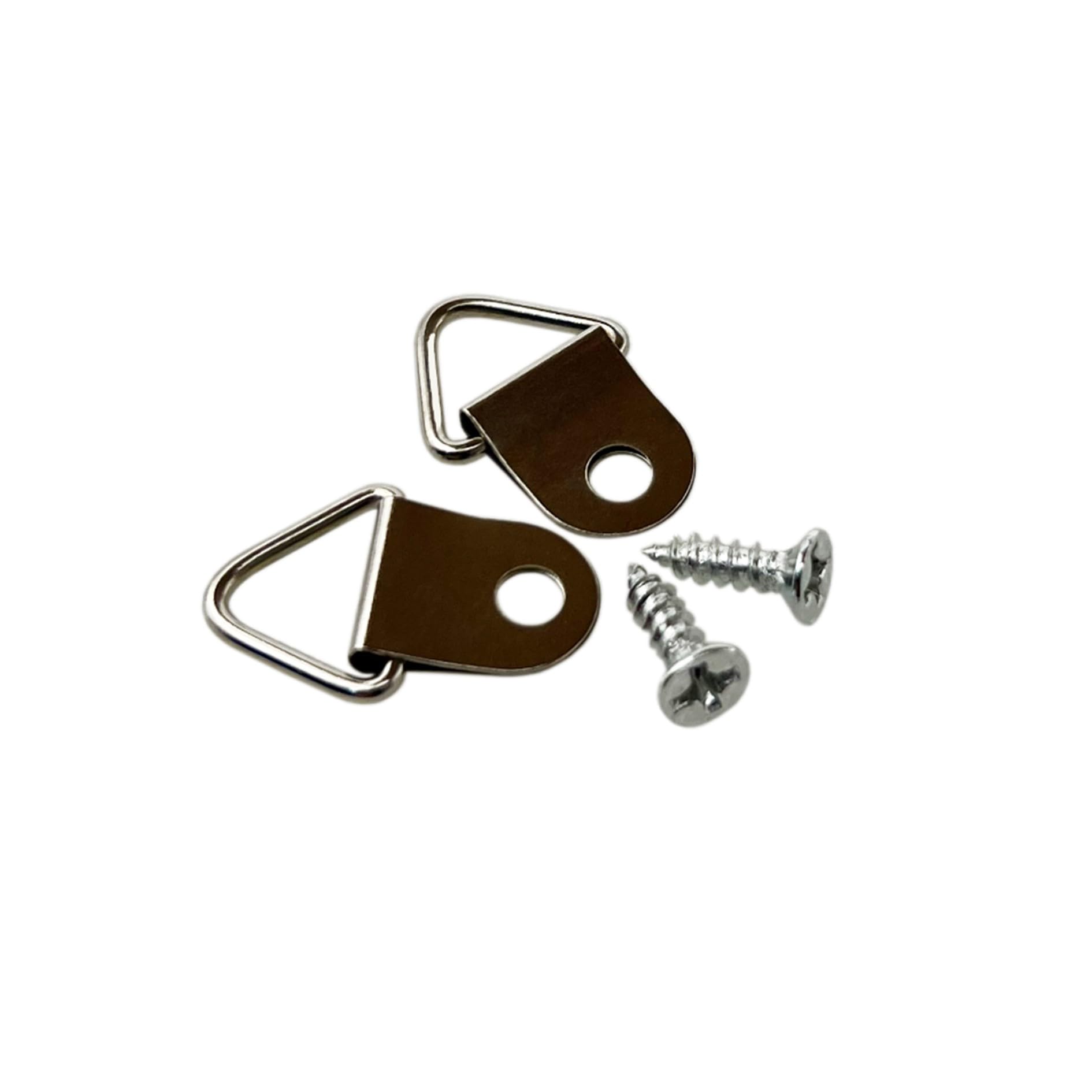 100 Pack Metal Triangle Ring Picture Hangers, D Rings Picture Hanging Hooks with Screws, Single Hole D-Ring Hook for Clock Paintings Artwork Photo Frames - Silver — image 1